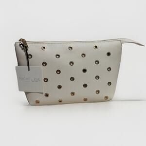 Rachel Zoe Cream Cosmetic Pouch With Gold Gommets Makeup Bag
